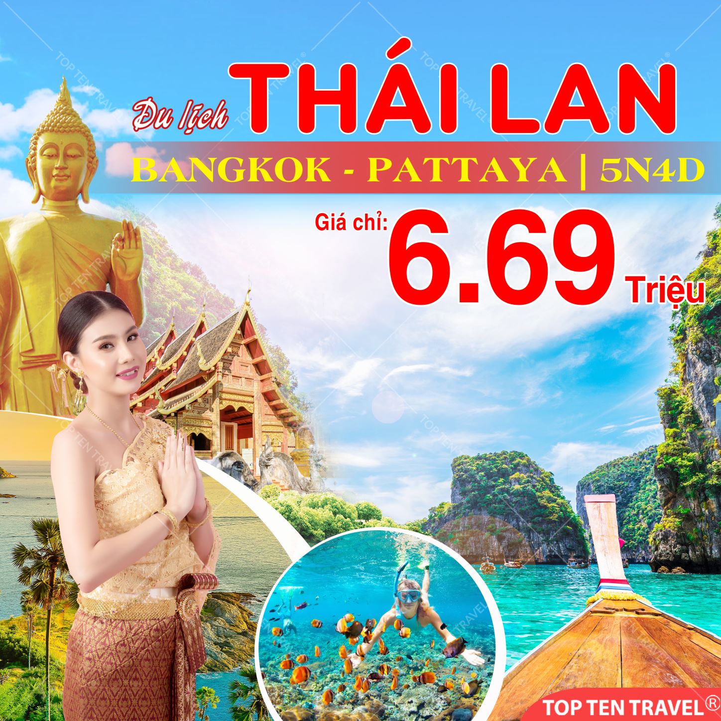 Du Lịch Thái Lan Tham Quan Chợ Nổi: Bangkok - Pattaya | 5N4D